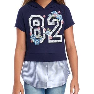 Short Sleeves Varsity Hooded Shirt